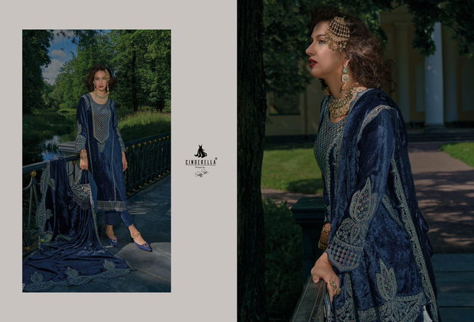 Velvet Meenakari By Cinderella Viscose Velvet Embroidery Salwar Suit Wholesale Online 